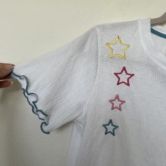 𝅺NORDSTROM embroidered Star Shirt top XSMALL Short Sleeve White - Picture 2 of 8
